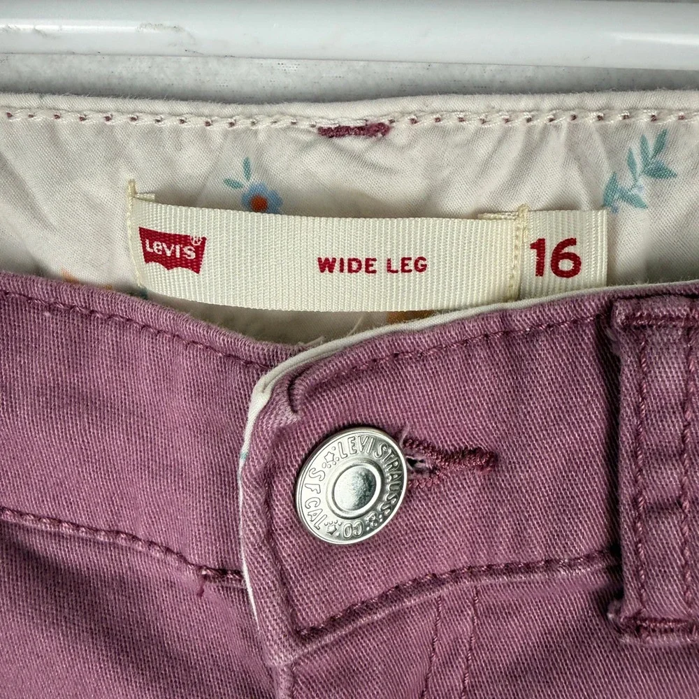 Levis Wide Leg Cargo Pants Girls 16 Adjustable Mauve Utility Pockets N367-P21